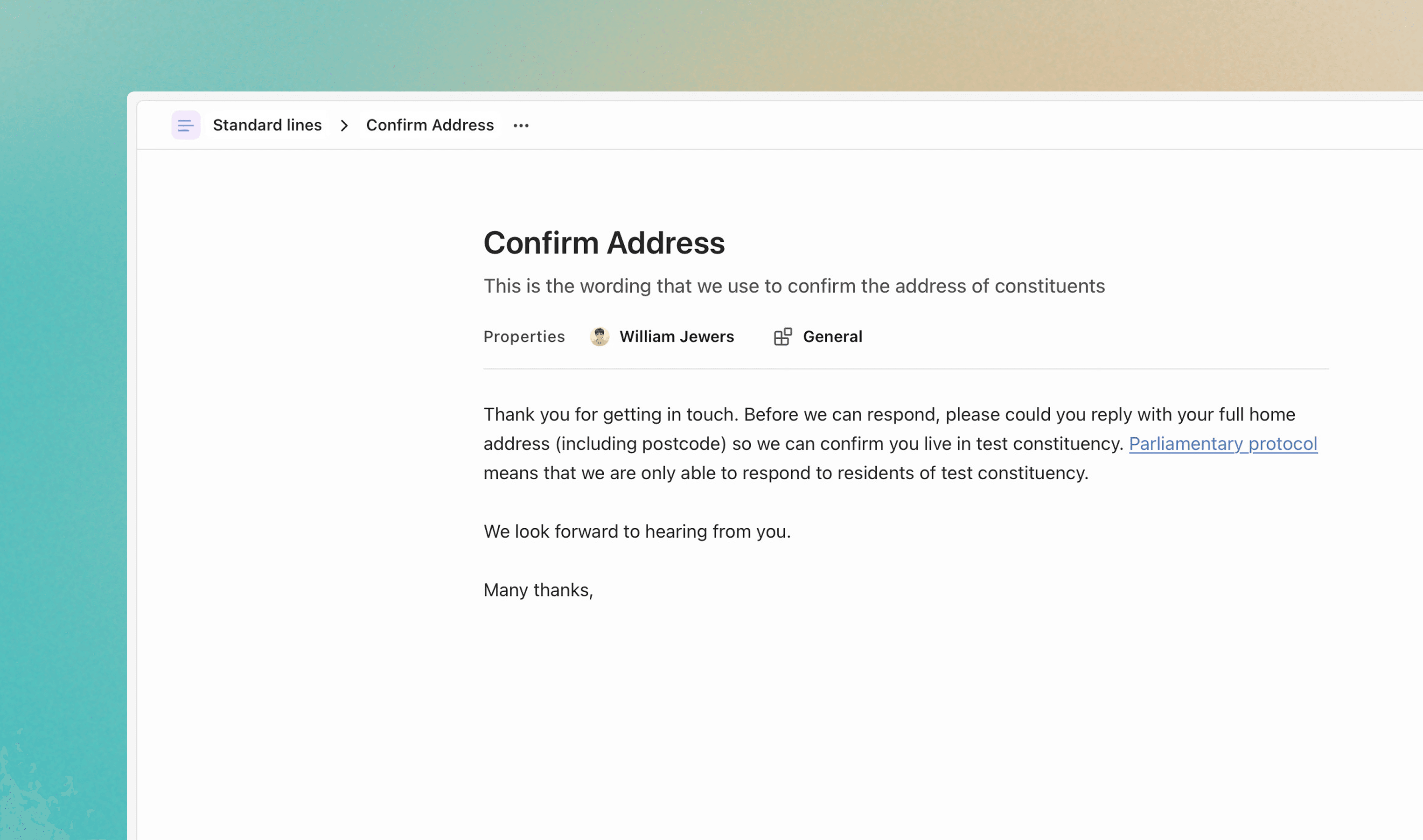 Screenshot of Standard Lines in ParlyReply