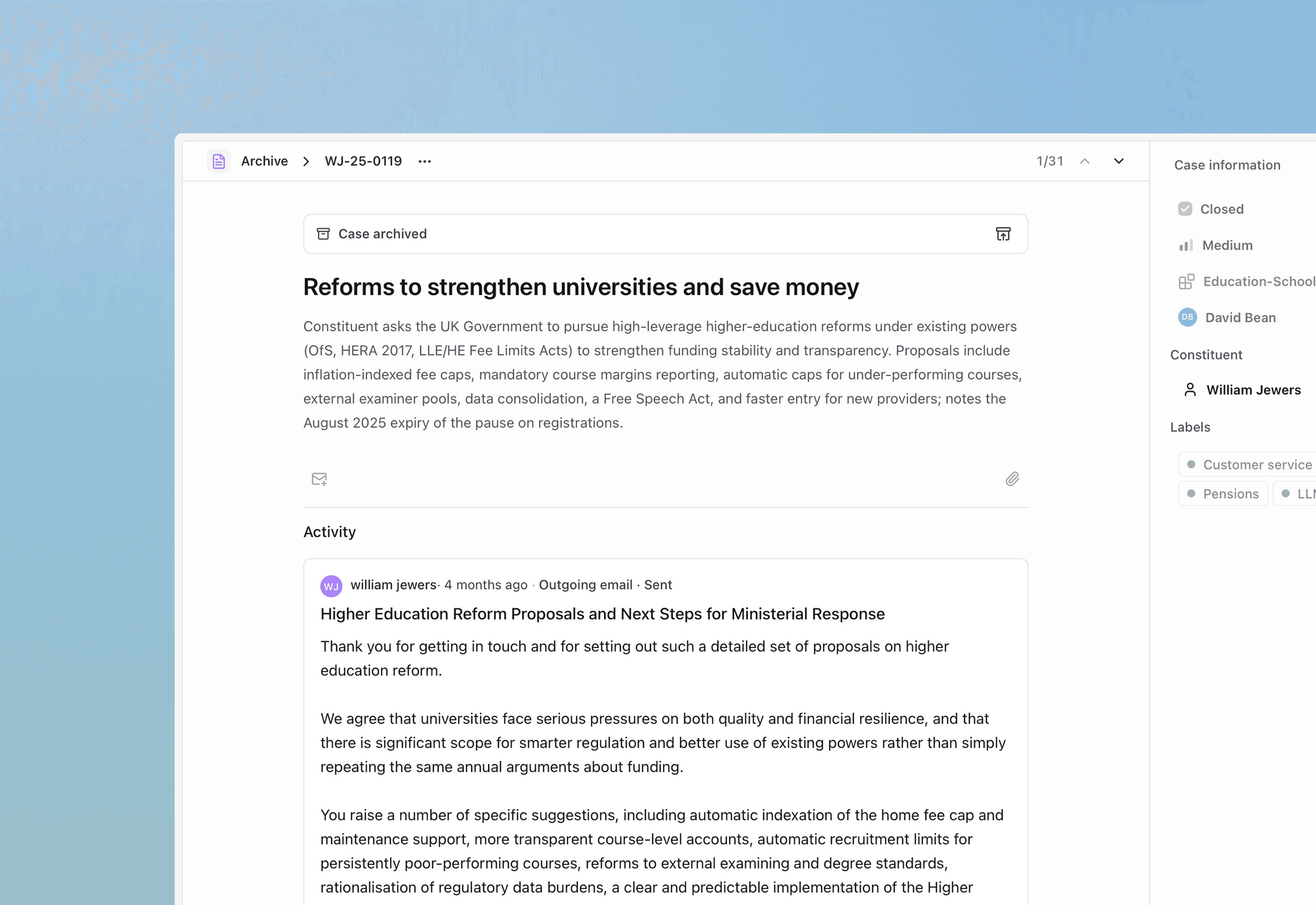 Screenshot of Archive in ParlyReply